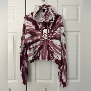 SoulCycle Cotton Tie Dye Skull Cropped Hoodie Sweatshirt